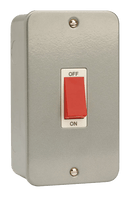Click Scolmore CL202 Metal Clad - 50A 2 Gang Double Pole Switch (Vertical) - Red Rocker - With Back Box