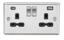 Knightsbridge MLA CL9224PC 13A 2G Switched Socket with Dual USB Charger A + A (2.4A) - Polished Chrome with Black Insert