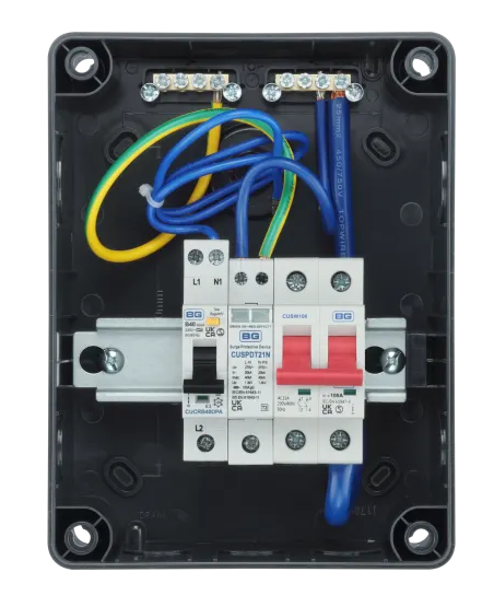 BG CP5MRDPS1G Electric Vehicle (EV) Distribution Board w/ 100A Main Switch, RCBO & T2 SPD