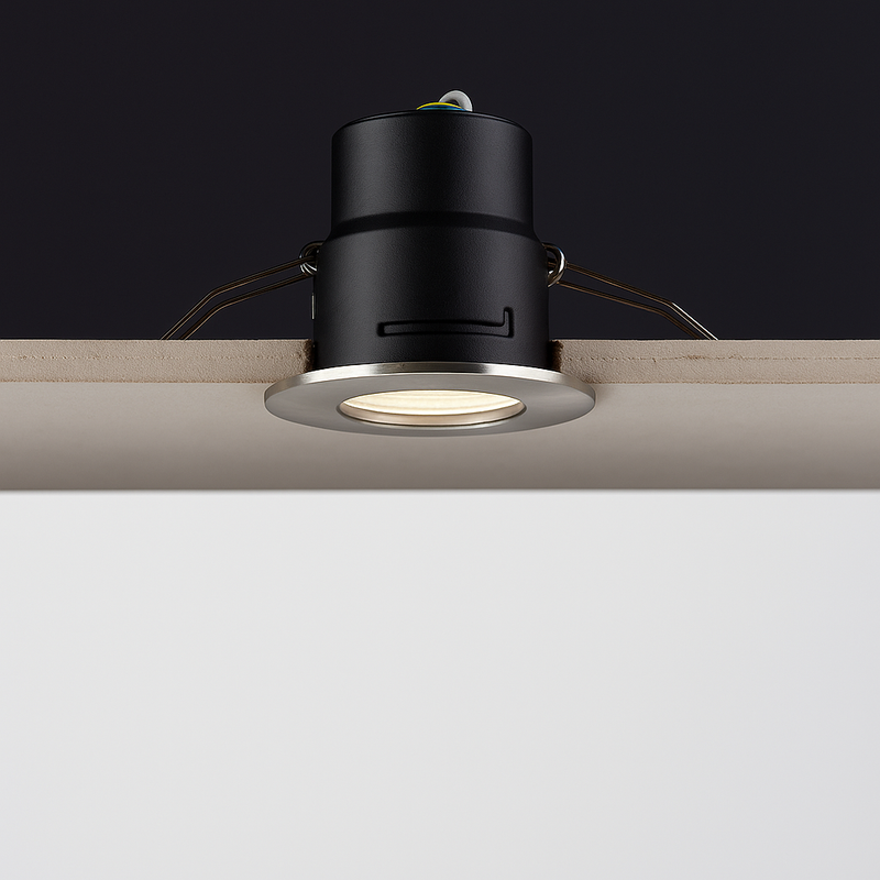 Saxby ShieldONE IP65 Fire Rated, Dimmable, GU10 Downlight for Bathrooms in Satin Nickel (Brushed Steel Effect)