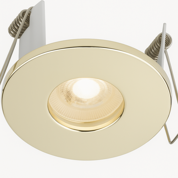 Knightsbridge MLA FRNIPMW Polished Brass FireNova IP65 (Waterproof) Fixed GU10 Fire-rated Open-back Downlight - Matt White for Suitable for Bathrooms