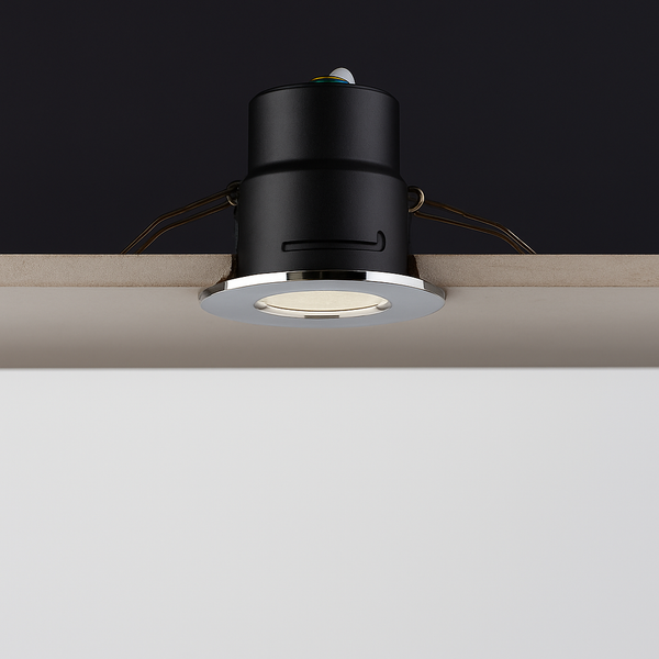 Saxby ShieldONE IP65 Fire Rated, Dimmable, GU10 Downlight for Bathrooms in Polished Chrome