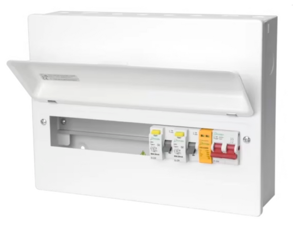 Danson E-MH18433-SPD1 (E-MH6680/SPD1) 18 Mods. Cons. Unit (12 Usable Ways) with 100A Swi. Disconnector & 2 x 80A 30mA Type A RCDs & SPD + 10 MCBs