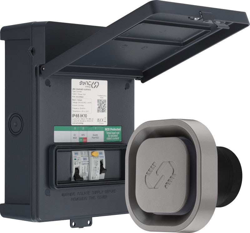 BG EVLR7MS-01 Link Recessed Socket EV Silver Charger 7.4kW 32A with Metal Control Box & Wi-Fi Connection