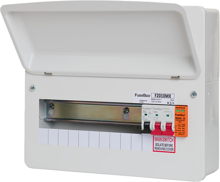 Fusebox F2010MX 10-way Consumer Unit with 100A Isolator + T2 SPD & Tail Clamp