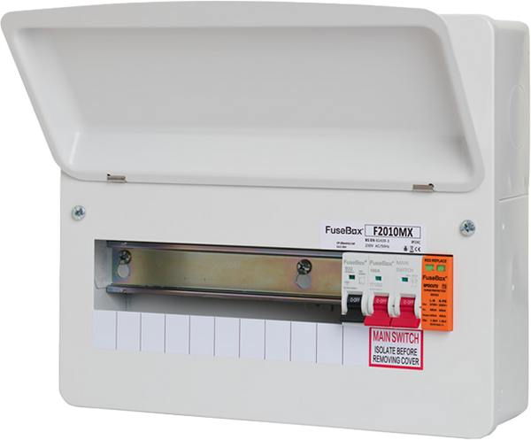 Fusebox F2010MX 10-way Consumer Unit with 100A Isolator + T2 SPD & Tail Clamp