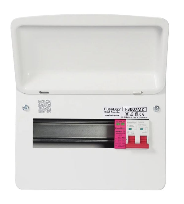 Fusebox F3007MZ 7-way Consumer Unit with 100A Isolator + T2 SPD (Replacement of F2006MX)