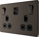 BG FBN22UAC22B Screwless Flatplate Black Nickel Double Switched Single Pole Socket with USB A+C (22W)