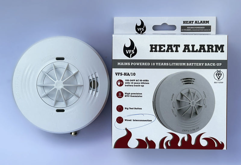 VFS VFS-HA/10 Mains Powered Photoelectric Heat Detector Wired Interconnectable w/ 10-Year Lithium Battery Back-up (BSI Kitemarked - KM 715769)