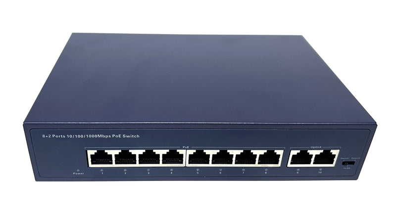 Network switch with multiple ports on a white background