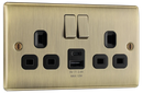 BG NAB22UAC12B Nexus Metal Antique Brass Double Switched Socket, with USB A + C (12W)
