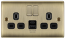 BG NAB22UAC12B Nexus Metal Antique Brass Double Switched Socket, with USB A + C (12W)