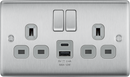 BG NBS22UAC12G Double switched single pole, with USB A + C (12W)