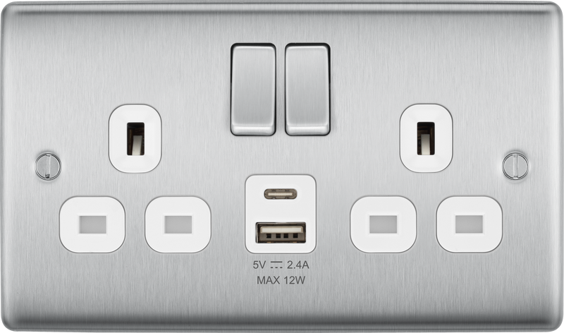 BG NBS22UAC12W Double switched single pole, with USB A + C (12W)