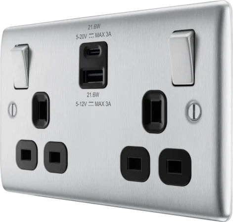 BG NBS22UAC22B Double switched single pole, with USB A + C (22W)