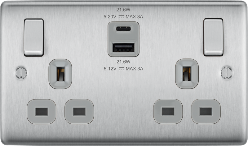 BG NBS22UAC22G Double switched single pole, with USB A + C (22W)