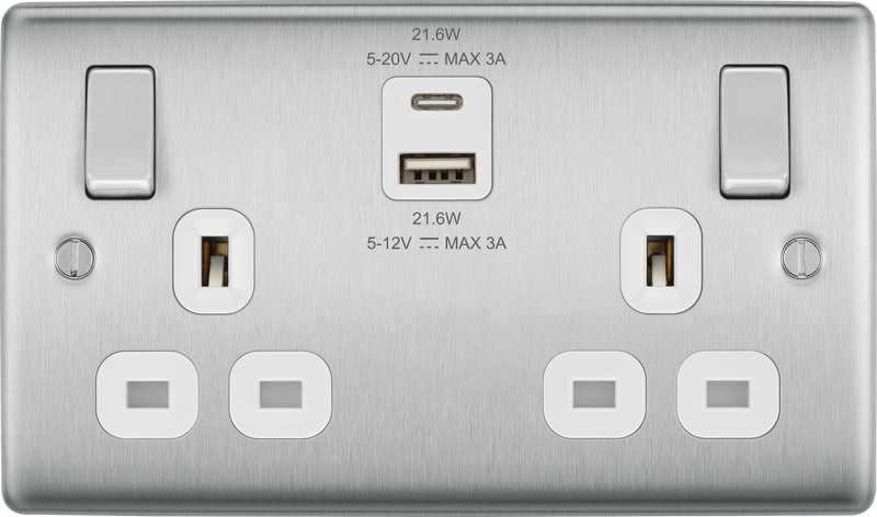 BG NBS22UAC22W Double switched single pole, with USB A + C (22W)