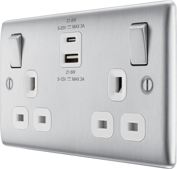 BG NBS22UAC22W Double switched single pole, with USB A + C (22W)