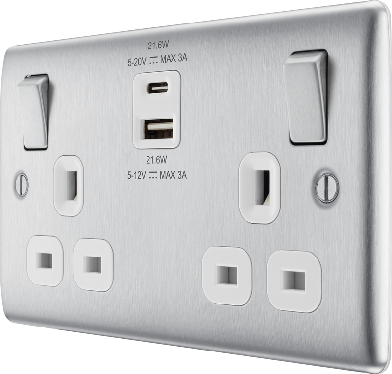 BG NBS22UAC22W Double switched single pole, with USB A + C (22W)