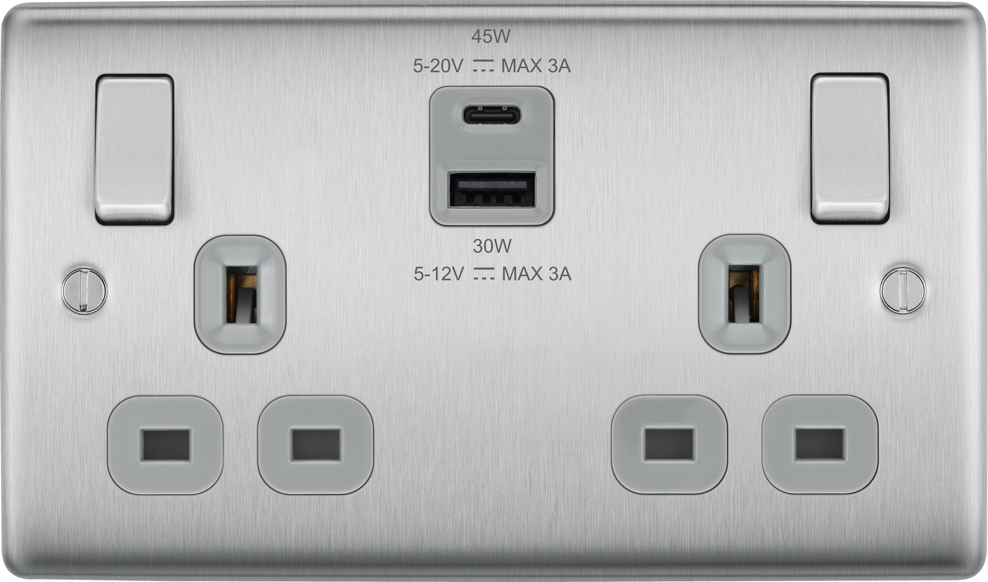 BG NBS22UAC45G Nexus Metal Brushed Steel Double 13A Socket with Type A