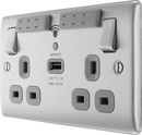BG NBS22UWRG 13A Brushed Steel Double Socket with WiFi Range Extender & USB (Grey Insert)