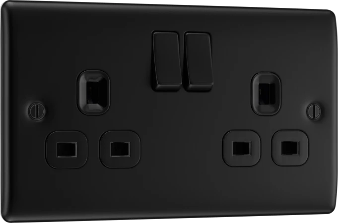 BG NFB22B Nexus Metal Matt Black Double Switched 13A Power Socket