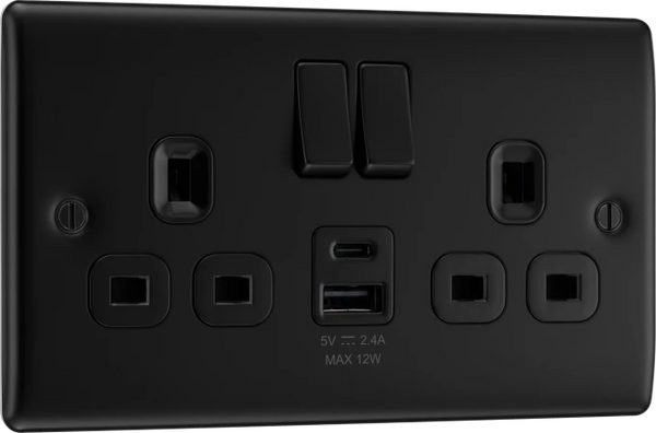 BG NFB22UAC12B Double switched single pole, with USB A + C (12W)