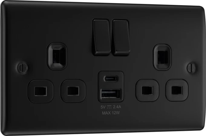 BG NFB22UAC12B Double switched single pole, with USB A + C (12W)