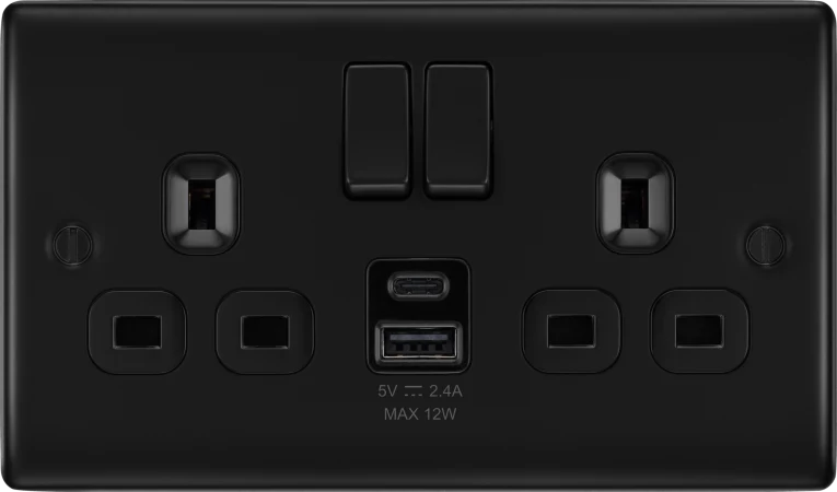 BG NFB22UAC12B Double switched single pole, with USB A + C (12W)