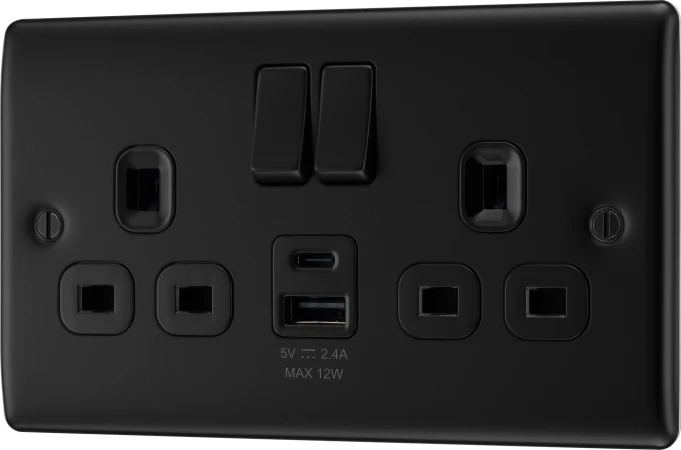 BG NFB22UAC12B Double switched single pole, with USB A + C (12W)