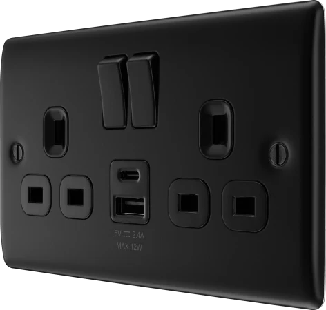 BG NFB22UAC12B Double switched single pole, with USB A + C (12W)