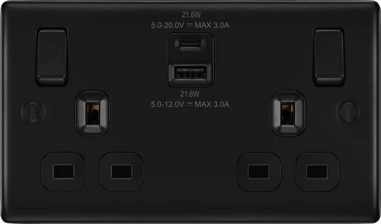 BG NFB22UAC22B Double switched single pole, with USB A + C (22W)