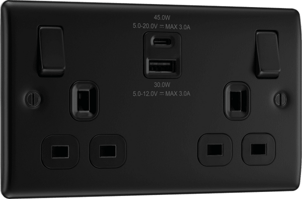 BG NFB22UAC45B Double Switched Single Pole Socket, with USB A + C (45W)