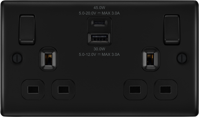 BG NFB22UAC45B Double Switched Single Pole Socket, with USB A + C (45W)