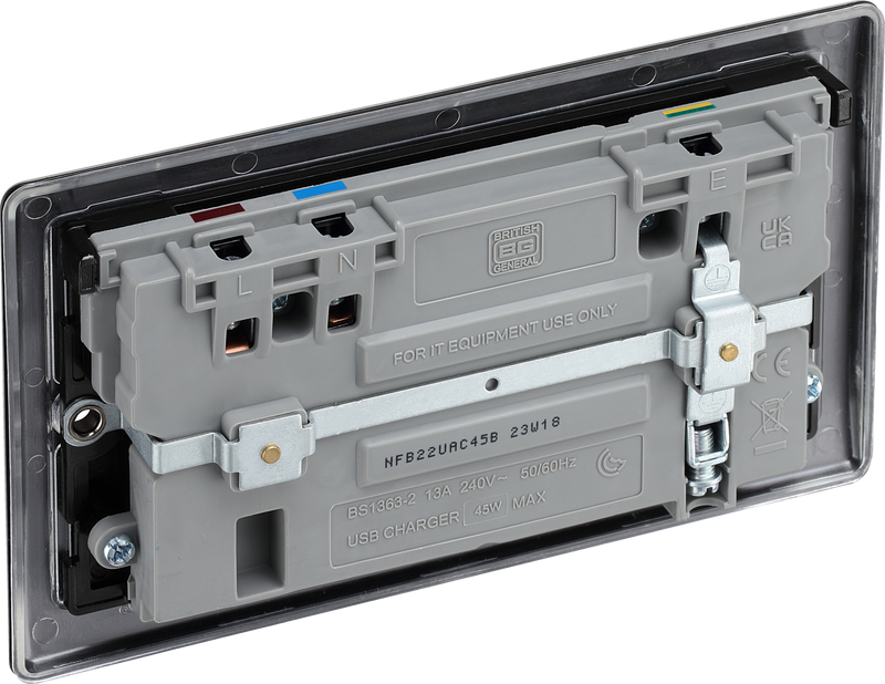 BG NFB22UAC45B Double Switched Single Pole Socket, with USB A + C (45W)