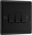 BG NFB43 Nexus Metal Matt Black Triple Switch, 10Ax 2 Way