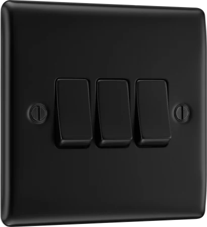 BG NFB43 Nexus Metal Matt Black Triple Switch, 10Ax 2 Way