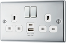 BG NPC22UAC12W Double switched single pole, with USB A + C (12W)