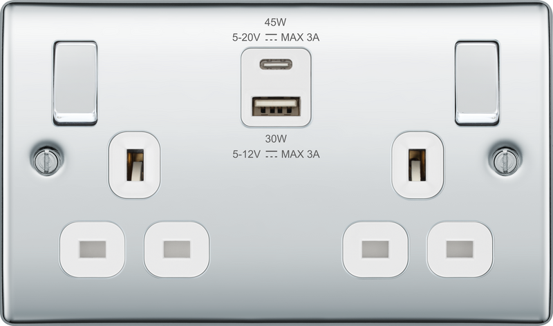 BG NPC22UAC45W Double switched single pole, with USB A + C (45W)