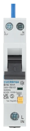 BG CUCRB16A 30mA Type A 16A Compact B curve Single pole RCBO