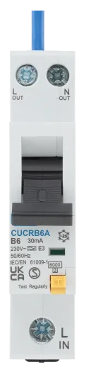 BG CUCRB6A  30mA Type A 6A Compact B curve Single pole RCBO