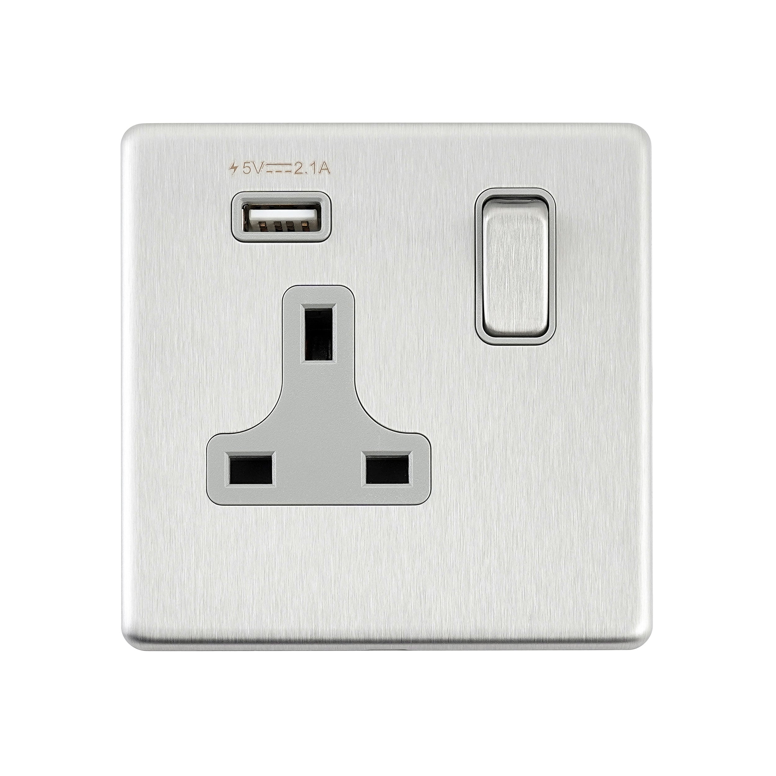Saxby SL413BSG 13A 1G DP Switched Socket with 2.1V USB
