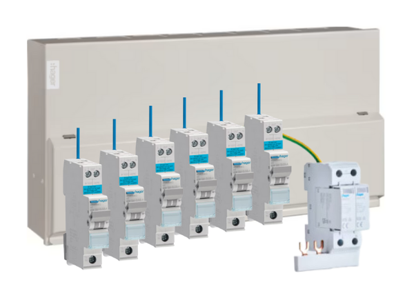 Hager 8-Way Consumer Unit with Surge Protection + 6 RCBOs Bundle (VML108SPD)