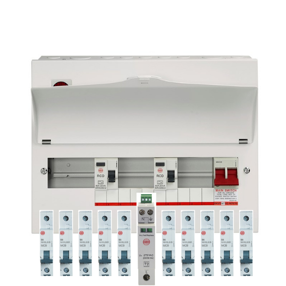 Wylex WNM1773-1 14 Way High Integrity, Dual RCD Consumer Unit with SPD. Supplied with 10 MCBs