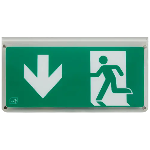 Ansell AHARLED/L/AD Harrier IP65 Blade Exit Sign – Double-Sided Arrow Down Legend for Enhanced Visibility