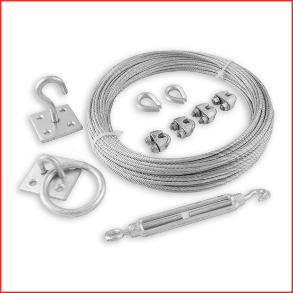 Mixed CWKITSS Catenary Wire Kit 1 x 30M Stainless Steel Cat Wire (3mm) Stainless 4 x Wire Grips, 2 x Wire Thim- bles, Strainer, Ring Plate, Hook on Plat