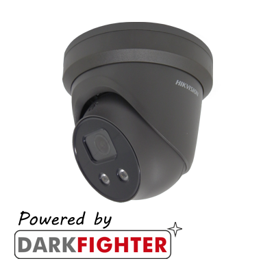 Hikvision DS-2CD2386G2-ISU/SL(2.8MM)/GREY(C) 8MP AcuSense external turret, 2.8mm lens, IP66, H.265+, DC12V & PoE, WDR, 30m IR, built in microphone, built in speaker and alarm, Active strobe lightand audio alarm to warn intruders off