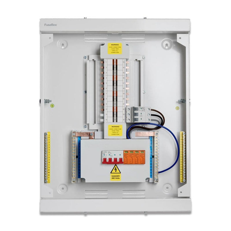 Fusebox TPN03FBX Three Phase 3 way T2 SPD 125A, TPN Distribution Board, 4P Main Switch