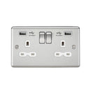 Knightsbridge MLA CL9224BCW 13A 2G Switched Socket with Dual USB Charger A + A (2.4A) - Brushed Chrome with White Insert