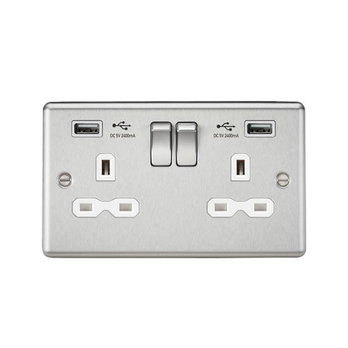 Knightsbridge MLA CL9224PCW 13A 2G Switched Socket with Dual USB Charger A + A (2.4A) - Brushed Chrome with White Insert